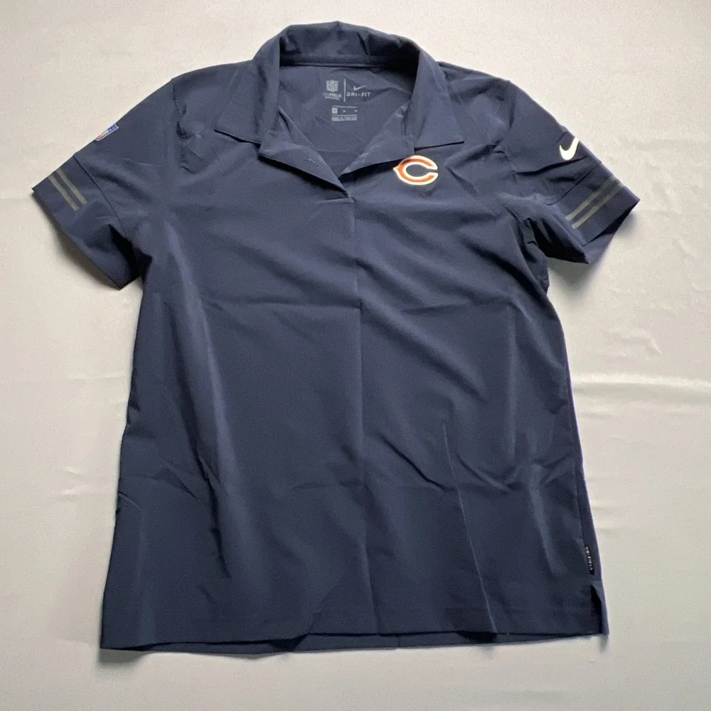 Chicago Bears Football Polo Shirt Womens Medium Navy Nike Dri Fit On Field NFL